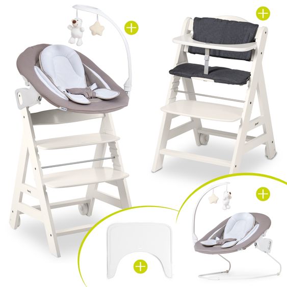 Hauck Beta Plus 5-pcs Newborn Set - Highchair + 2in1 Newborn Insert & Rocker Deluxe + Feeding Tray + Seat Cushion - White