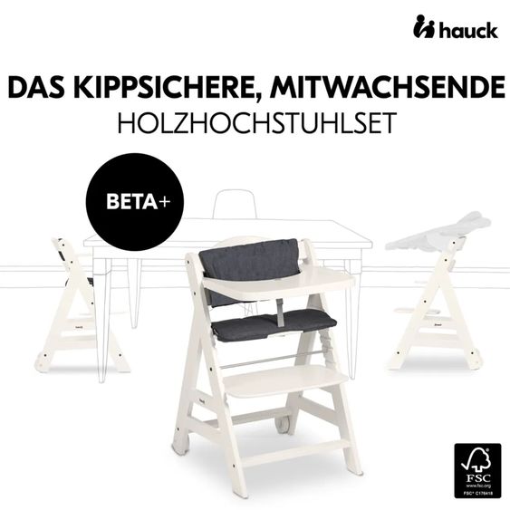 Hauck Beta Plus 5-pcs Newborn Set - Highchair + 2in1 Newborn Insert & Rocker Deluxe + Feeding Tray + Seat Cushion - White