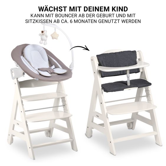 Hauck Beta Plus 5-pcs Newborn Set - Highchair + 2in1 Newborn Insert & Rocker Deluxe + Feeding Tray + Seat Cushion - White