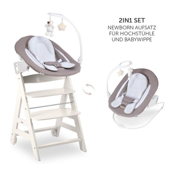 Hauck Beta Plus 5-pcs Newborn Set - Highchair + 2in1 Newborn Insert & Rocker Deluxe + Feeding Tray + Seat Cushion - White