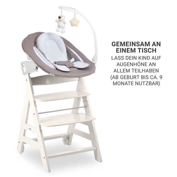 Hauck Beta Plus 5-pcs Newborn Set - Highchair + 2in1 Newborn Insert & Rocker Deluxe + Feeding Tray + Seat Cushion - White