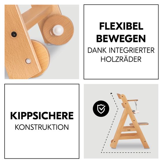 Hauck Beta Plus 5-tlg. Newborn Set - Hochstuhl + 2in1 Neugeborenenaufsatz & Wippe + Sitzkissen + Essbrett - Stretch Grey - Natural