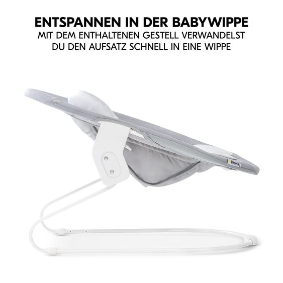 Hauck Beta Plus 5-tlg. Newborn Set - Hochstuhl + 2in1 Neugeborenenaufsatz & Wippe + Sitzkissen + Essbrett - Stretch Grey - Natural