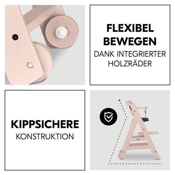 Hauck Beta Plus 5-tlg. Newborn Set - Hochstuhl + 2in1 Neugeborenenaufsatz & Wippe + Sitzkissen + Essbrett - Stretch Grey - Whitewashed