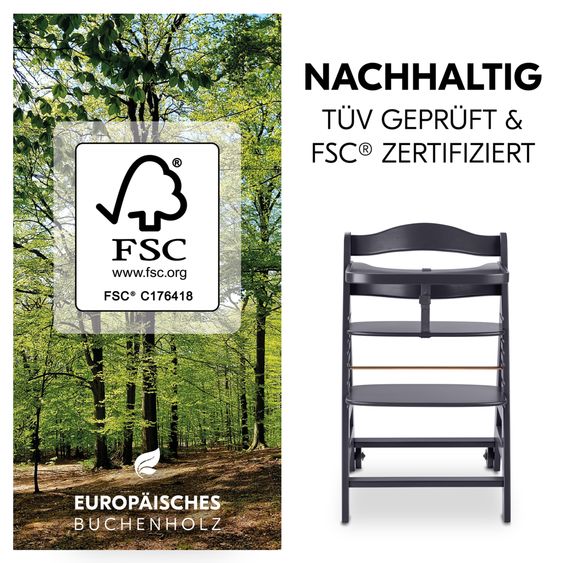 Hauck Beta Plus 5-tlg. Newborn Set - Hochstuhl + Neugeborenenaufsatz & Wippe Eco + Sitzkissen + Essbrett - Dark Grey