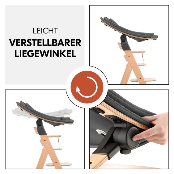 Hauck Beta Plus 5-tlg. Newborn Set - Hochstuhl + Neugeborenenaufsatz & Wippe Eco + Sitzkissen + Essbrett - Dark Grey