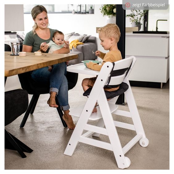 Hauck Beta Plus 5-tlg. Newborn Set - Hochstuhl + Neugeborenenaufsatz & Wippe Eco + Sitzkissen + Essbrett - Whitewashed