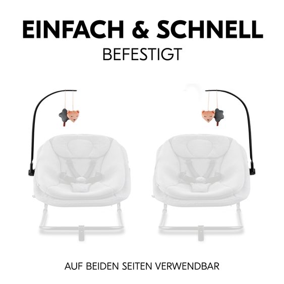 Hauck Beta Plus 6-tlg. Newborn Set - Hochstuhl + 2in1 Neugeborenenaufsatz & Wippe + Sitzkissen + Essbrett + Spielbogen - Dark Grey Melange - Natural