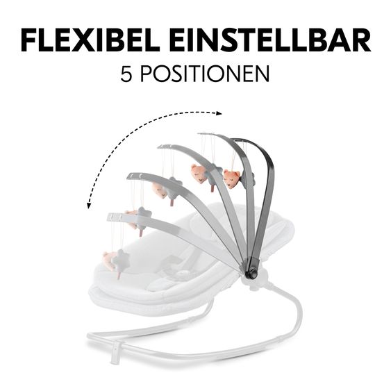 Hauck Beta Plus 6-tlg. Newborn Set - Hochstuhl + 2in1 Neugeborenenaufsatz & Wippe + Sitzkissen + Essbrett + Spielbogen - Dark Grey Melange - Whitewashed