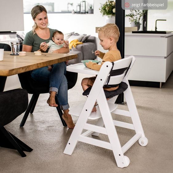 Hauck Beta Plus 6-tlg. Newborn Set - Hochstuhl + 2in1 Neugeborenenaufsatz & Wippe + Sitzkissen + Essbrett + Spielbogen - Dark Grey Melange - Whitewashed