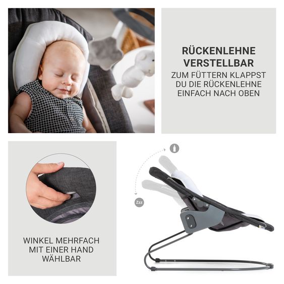 Hauck Beta Plus Dark Grey 5-tlg. Newborn Set - Hochstuhl + 2in1 Neugeborenen-Aufsatz & Wippe Deluxe, Essbrett, Sitzkissen - Melange Grey