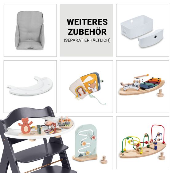 Hauck Beta Plus Dark Grey 5-tlg. Newborn Set - Hochstuhl + 2in1 Neugeborenen-Aufsatz & Wippe Premium + Essbrett + Sitzkissen - Light Grey