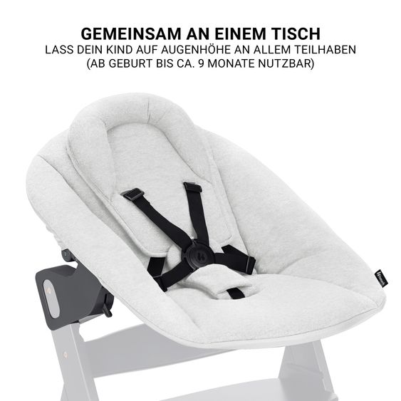 Hauck Beta Plus Dark Grey 5-tlg. Newborn Set - Hochstuhl + 2in1 Neugeborenen-Aufsatz & Wippe Premium + Essbrett + Sitzkissen - Light Grey