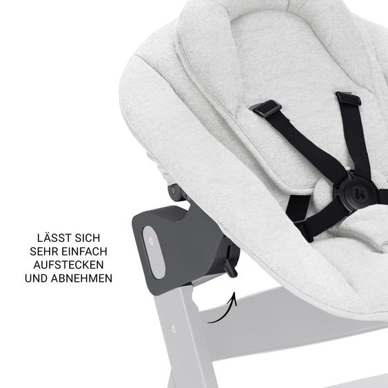 Hauck Beta Plus Dark Grey 5-tlg. Newborn Set - Hochstuhl + 2in1 Neugeborenen-Aufsatz & Wippe Premium + Essbrett + Sitzkissen - Light Grey