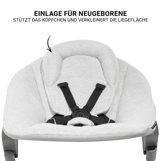 Hauck Beta Plus Dark Grey 5-tlg. Newborn Set - Hochstuhl + 2in1 Neugeborenen-Aufsatz & Wippe Premium + Essbrett + Sitzkissen - Light Grey