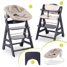 Beta Plus Dark Grey 5-tlg. Newborn Set - Hochstuhl + 2in1 Neugeborenen-Aufsatz & Wippe + Essbrett + Sitzkissen - Disney - Winnie the Pooh Beige