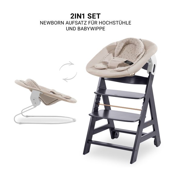 Hauck Beta Plus Dark Grey 5-tlg. Newborn Set - Hochstuhl + 2in1 Neugeborenen-Aufsatz & Wippe + Essbrett + Sitzkissen - Disney - Winnie the Pooh Beige