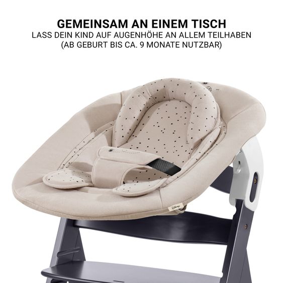 Hauck Beta Plus Dark Grey 5-tlg. Newborn Set - Hochstuhl + 2in1 Neugeborenen-Aufsatz & Wippe + Essbrett + Sitzkissen - Disney - Winnie the Pooh Beige