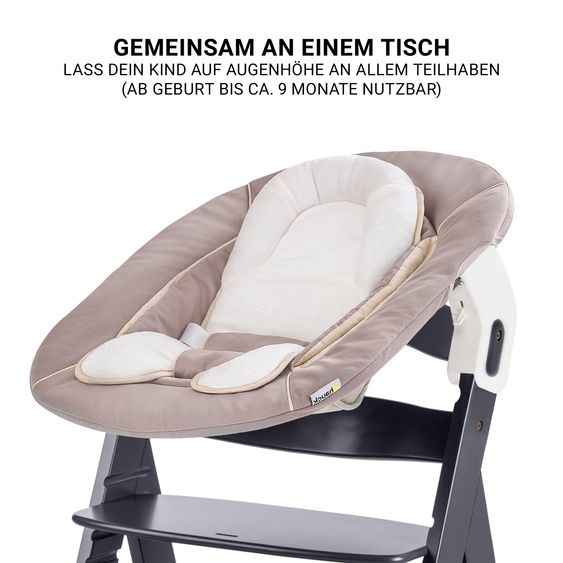 Hauck Set neonato 5 pezzi Beta Plus Grigio Scuro - Seggiolone + sdraietta 2in1 per neonati, tavoletta, cuscino per sedersi - Stretch Beige