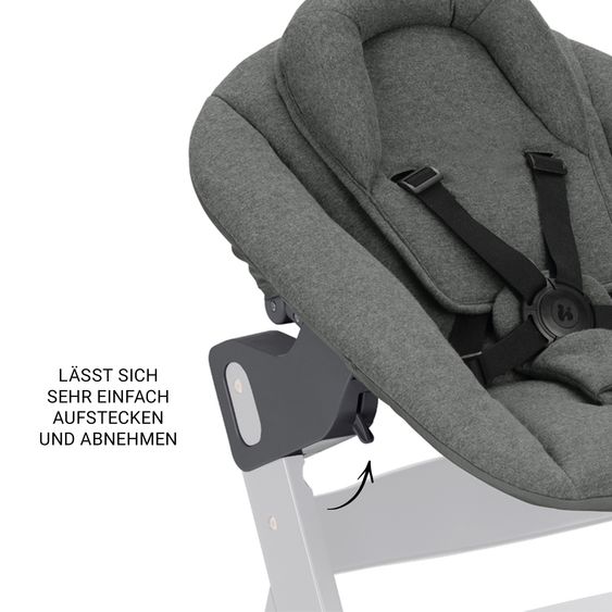 Hauck Beta Plus Dark Grey 5-tlg. Newborn Set - Hochstuhl + 2in1 Neugeborenen-Aufsatz & Wippe Premium, Essbrett, Sitzkissen - Dark Grey