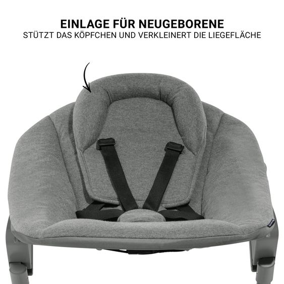 Hauck Beta Plus Dark Grey 5-tlg. Newborn Set - Hochstuhl + 2in1 Neugeborenen-Aufsatz & Wippe Premium, Essbrett, Sitzkissen - Dark Grey