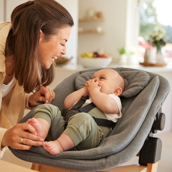 Hauck Beta Plus Dark Grey 5-piece newborn set - highchair + 2in1 baby attachment & rocker, dining board, seat cushion - Dark Grey Melange