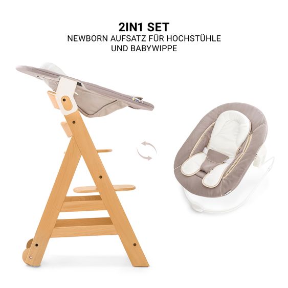 Hauck Beta Plus Natural 5-piece newborn set - high chair + 2in1 newborn attachment & bouncer + feeding board + seat cushion - Stretch Beige