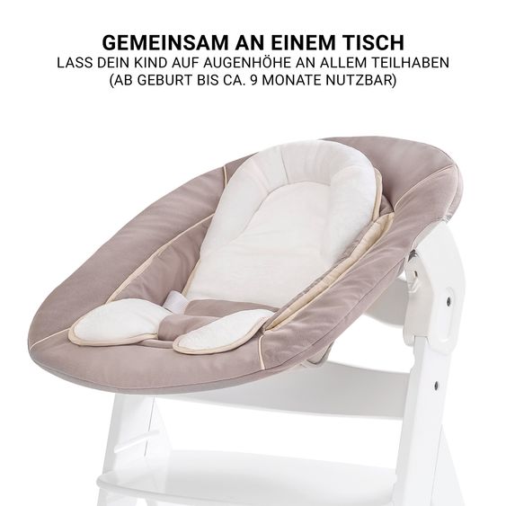 Hauck Beta Plus Natural 5-piece newborn set - high chair + 2in1 newborn attachment & bouncer + feeding board + seat cushion - Stretch Beige