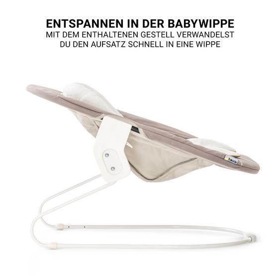 Hauck Beta Plus Natural 5-tlg. Newborn-Set - Hochstuhl + 2in1 Neugeborenen-Aufsatz & Wippe + Essbrett + Sitzpolster - Stretch Beige