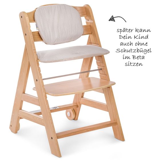 Hauck Beta Plus Natur Newborn Set - 5-tlg. Hochstuhl + Neugeboreneneinsatz & Wippe Stretch Beige + Essbrett + Sitzpolster