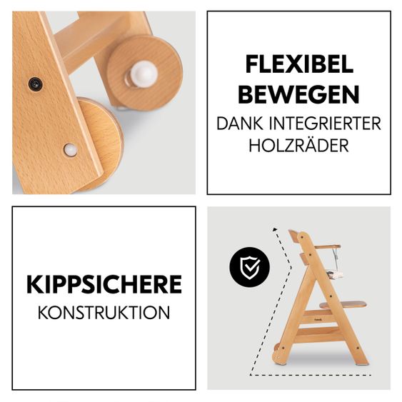 Hauck Beta Plus Natural 5-tlg. Newborn Set - Hochstuhl + 2in1 Neugeborenen-Aufsatz & Wippe Deluxe + Essbrett + Sitzpolster - Sand