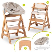 Beta Plus Natural 5-tlg. Newborn Set - Hochstuhl + 2in1 Neugeborenen-Aufsatz & Wippe + Essbrett + Sitzkissen - Disney Winnie the Pooh - Beige