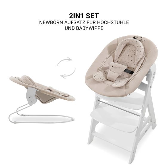 Hauck Beta Plus Natural 5-tlg. Newborn Set - Hochstuhl + 2in1 Neugeborenen-Aufsatz & Wippe + Essbrett + Sitzkissen - Disney Winnie the Pooh - Beige