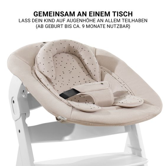 Hauck Beta Plus Natural 5-tlg. Newborn Set - Hochstuhl + 2in1 Neugeborenen-Aufsatz & Wippe + Essbrett + Sitzkissen - Disney Winnie the Pooh - Beige