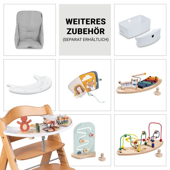 Hauck Beta Plus Natural 5-tlg. Newborn Set - Hochstuhl + 2in1 Neugeborenen-Aufsatz & Wippe Premium, Essbrett, Sitzkissen - Dark Grey