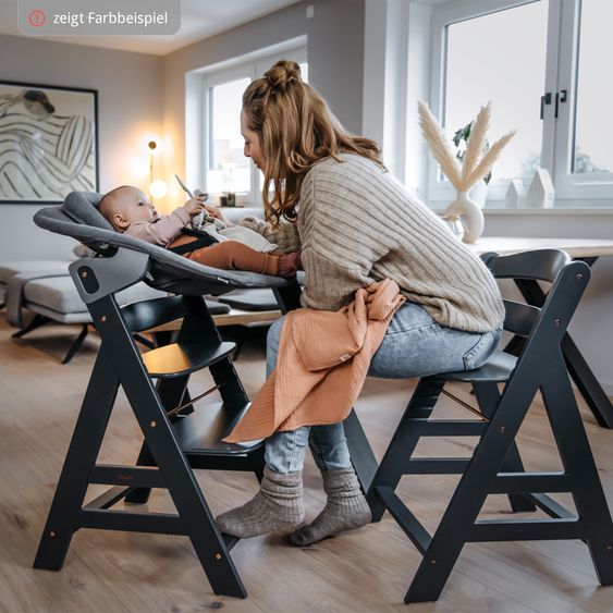 Hauck Beta Plus Natural 5-piece Newborn Set - Highchair + 2in1 newborn attachment & Premium bouncer, feeding board, seat cushion - Dark Grey