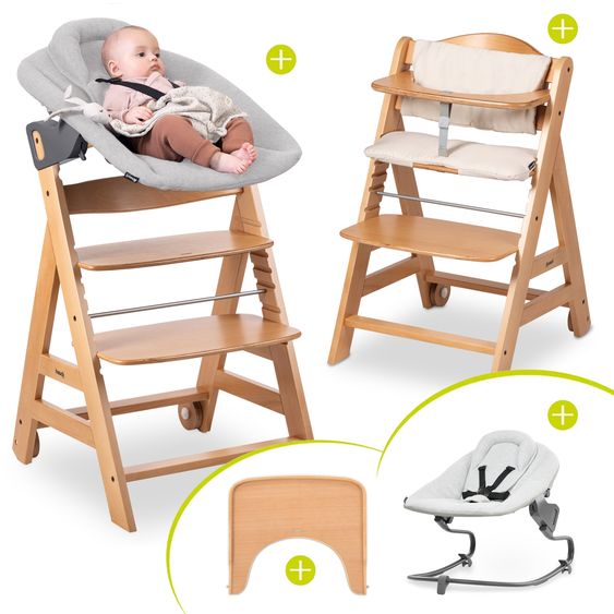 Hauck Beta Plus White Set Nouveau-Né 5 Pièces Chaise Haute + Adaptateur Nouveau-Né 2in1 & Bascule + Plateau Repas + Coussin De Siège