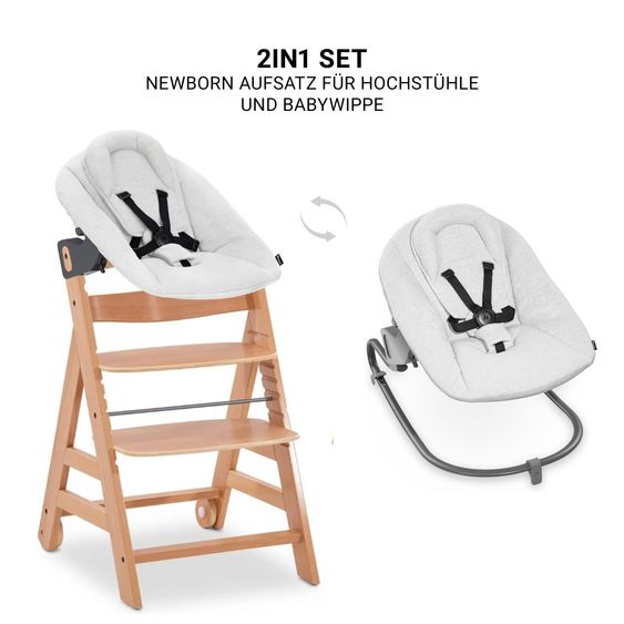 Hauck Beta Plus White Set Nouveau-Né 5 Pièces Chaise Haute + Adaptateur Nouveau-Né 2in1 & Bascule + Plateau Repas + Coussin De Siège