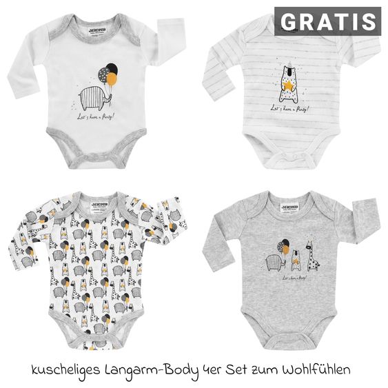 Hauck Beta Plus Natural 9-tlg. Newborn Set - Hochstuhl + 2in1 Neugeborenen-Aufsatz & Wippe Deluxe + Essbrett + Sitzpolster + GRATIS Langarmbody 4er Pack - Sand