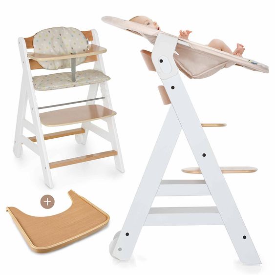 Hauck Beta Plus Newborn Set - Hochstuhl + Neugeborenenaufsatz & Babywippe - Weiß Natur