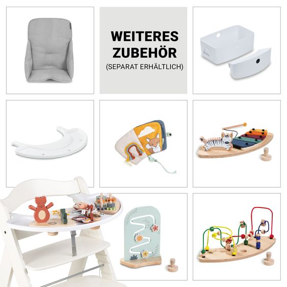 Hauck Beta Plus White 5-tlg. Newborn Set - Hochstuhl + 2in1 Neugeborenen-Aufsatz & Wippe Deluxe, Essbrett, Sitzkissen - Melange Grey