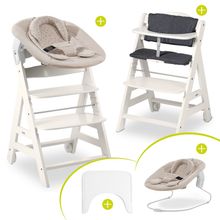 Beta Plus White 5-tlg. Newborn Set - Hochstuhl + 2in1 Neugeborenen-Aufsatz & Wippe + Essbrett + Sitzkissen - Disney - Winnie the Pooh Beige