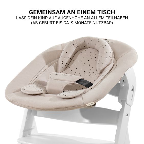 Hauck Beta Plus White 5-tlg. Newborn Set - Hochstuhl + 2in1 Neugeborenen-Aufsatz & Wippe + Essbrett + Sitzkissen - Disney - Winnie the Pooh Beige