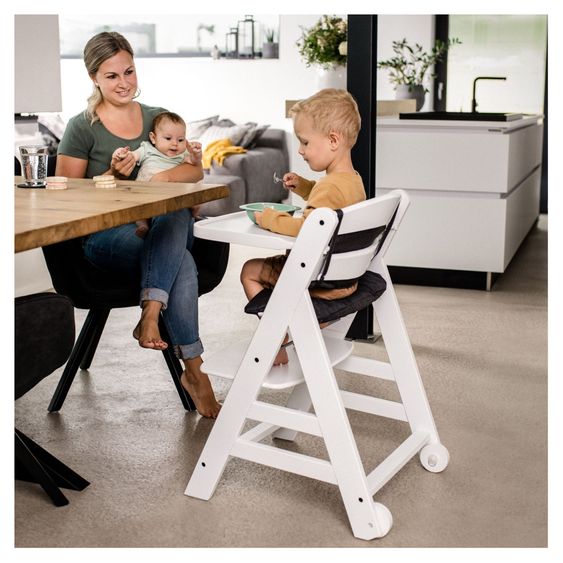Hauck Beta Plus White 5-piece newborn set - high chair + 2in1 newborn attachment & bouncer, feeding board, seat cushion - Stretch Grey