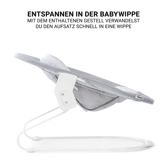 Hauck Beta Plus White 5-tlg. Newborn Set - Hochstuhl + 2in1 Neugeborenen-Aufsatz & Wippe, Essbrett, Sitzkissen - Stretch Grey