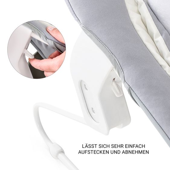 Hauck Beta Plus White 5-tlg. Newborn Set - Hochstuhl + 2in1 Neugeborenen-Aufsatz & Wippe, Essbrett, Sitzkissen - Stretch Grey