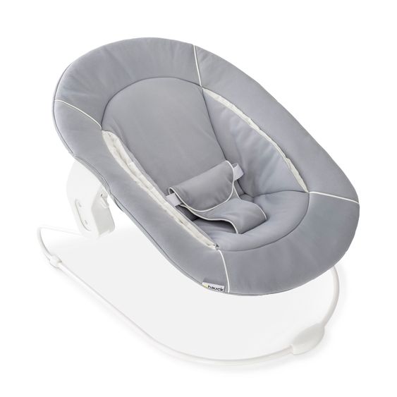 Hauck Beta Plus White 5-tlg. Newborn Set - Hochstuhl + 2in1 Neugeborenen-Aufsatz & Wippe, Essbrett, Sitzkissen - Stretch Grey