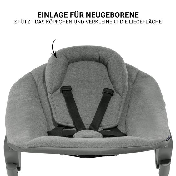 Hauck Beta Plus White 5-tlg. Newborn Set - Hochstuhl + 2in1 Neugeborenen-Aufsatz & Wippe Premium, Essbrett, Sitzkissen - Dark Grey