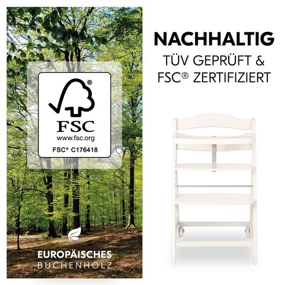 Hauck Beta Plus White 5-tlg. Newbornset Eco - Hochstuhl + 2in1 Babyaufsatz & Wippe, Essbrett, Sitzkissen - Light Grey