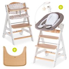 Beta Plus White Natur Newborn Set Deluxe - 5-tlg. Hochstuhl + 2in1 Neugeboreneneinsatz + Essbrett + Sitzpolster
